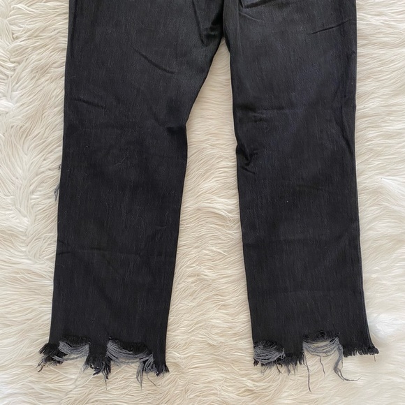 Free People We The Free Black Distressed Maggie Mid-Rise Straight-Leg Jeans - Picture 10 of 12